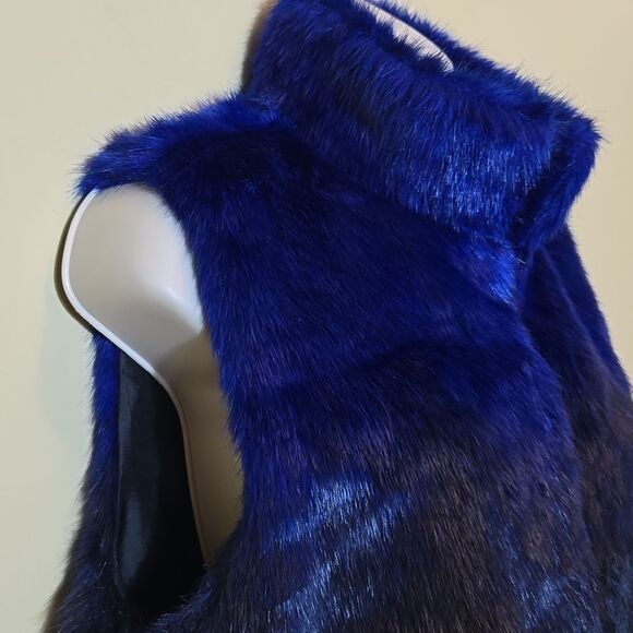 Cejon Black Blue Faux Fur Vest Steam Punk Goth Grunge Chic Rocker Ombre Size M - Picture 5 of 14